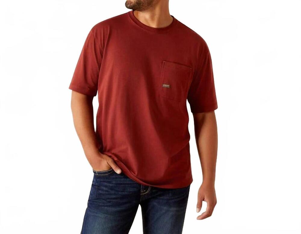 NEW ARIAT men's rebar workman t-shirt in firebrick red